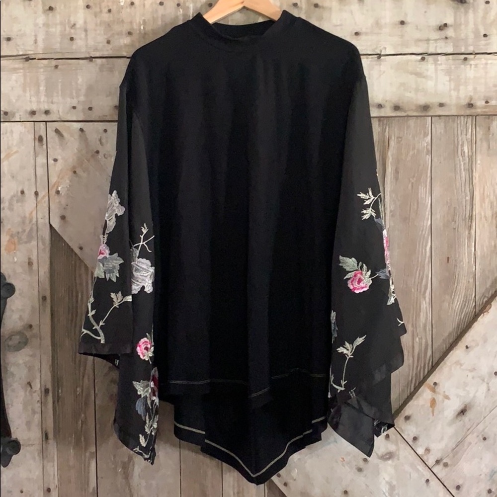 Free People embroidered sleeve shirt